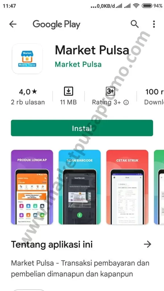 1. Install aplikasi Market Pulsa di Playstore