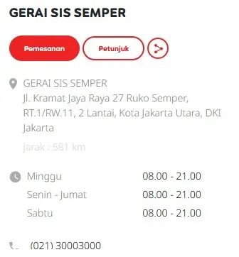 Alamat Gerai Indosat Sis Semper Jakarta Utara di Jl. Kramat Jaya Raya 27 Ruko Semper, RT.1/RW.11, 2 Lantai, Kota Jakarta Utara, DKI Jakarta