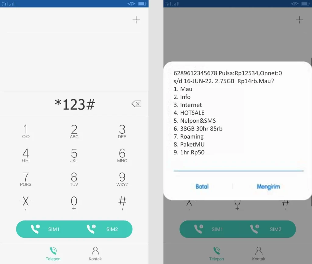 cara cek pulsa 3 dial 123