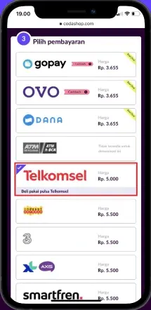 Pembayaran-Telkomsel - top up ml codashop pulsa tri,top up ml codashop indosat