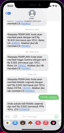 SMS verifikasi Codashop